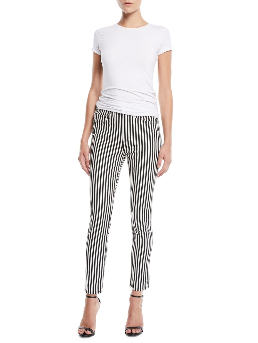 rag & bone Black and White Vertical Stripe Cropped Pants